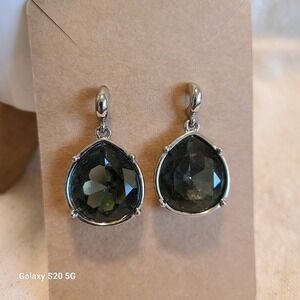 Teardrop Dangle Earrings Faceted Black Stone Silver‎ Tone Statement Jewelry